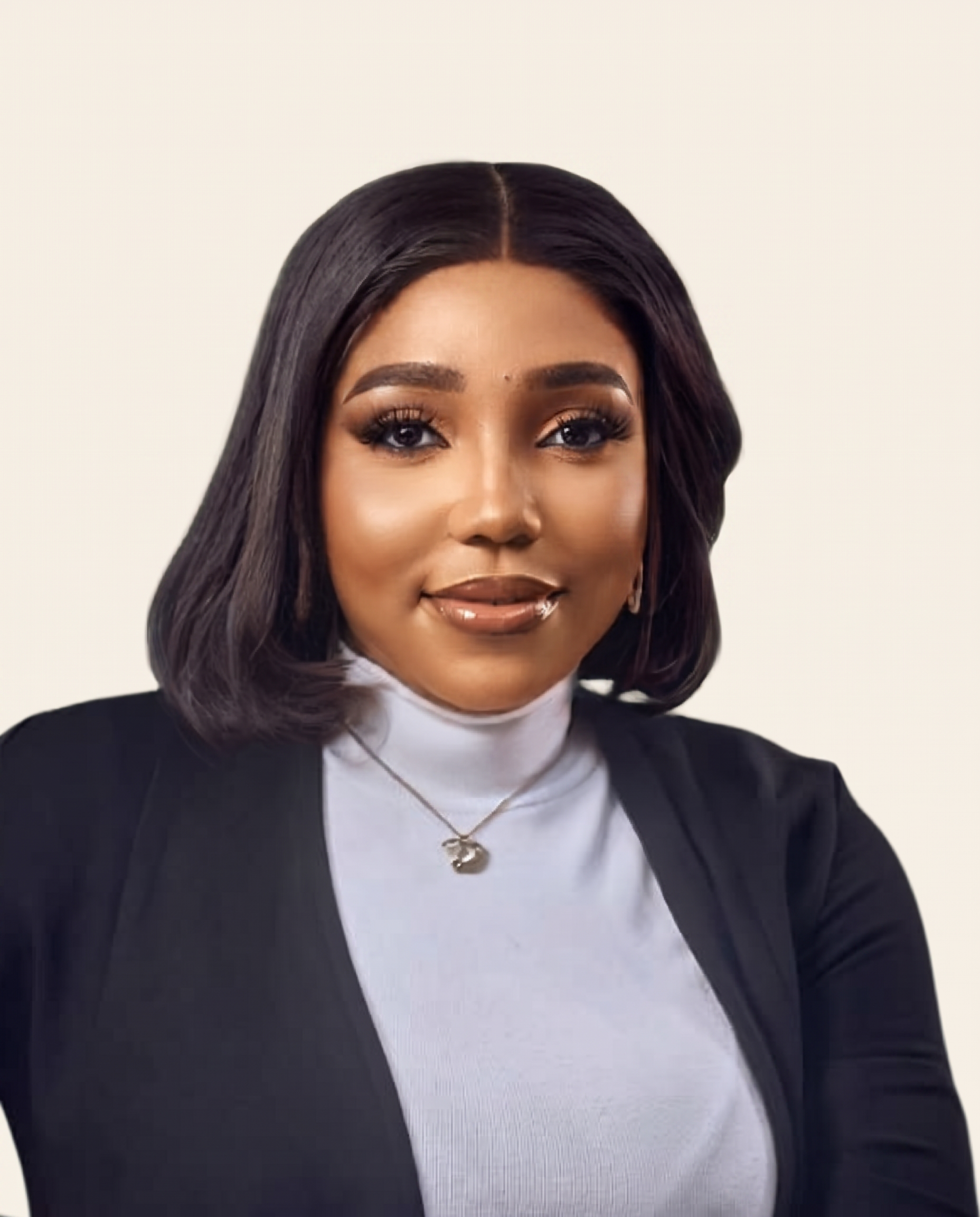 Vivian Aneke (Kave), AI workflow consultant, wearing a black blazer and white turtleneck